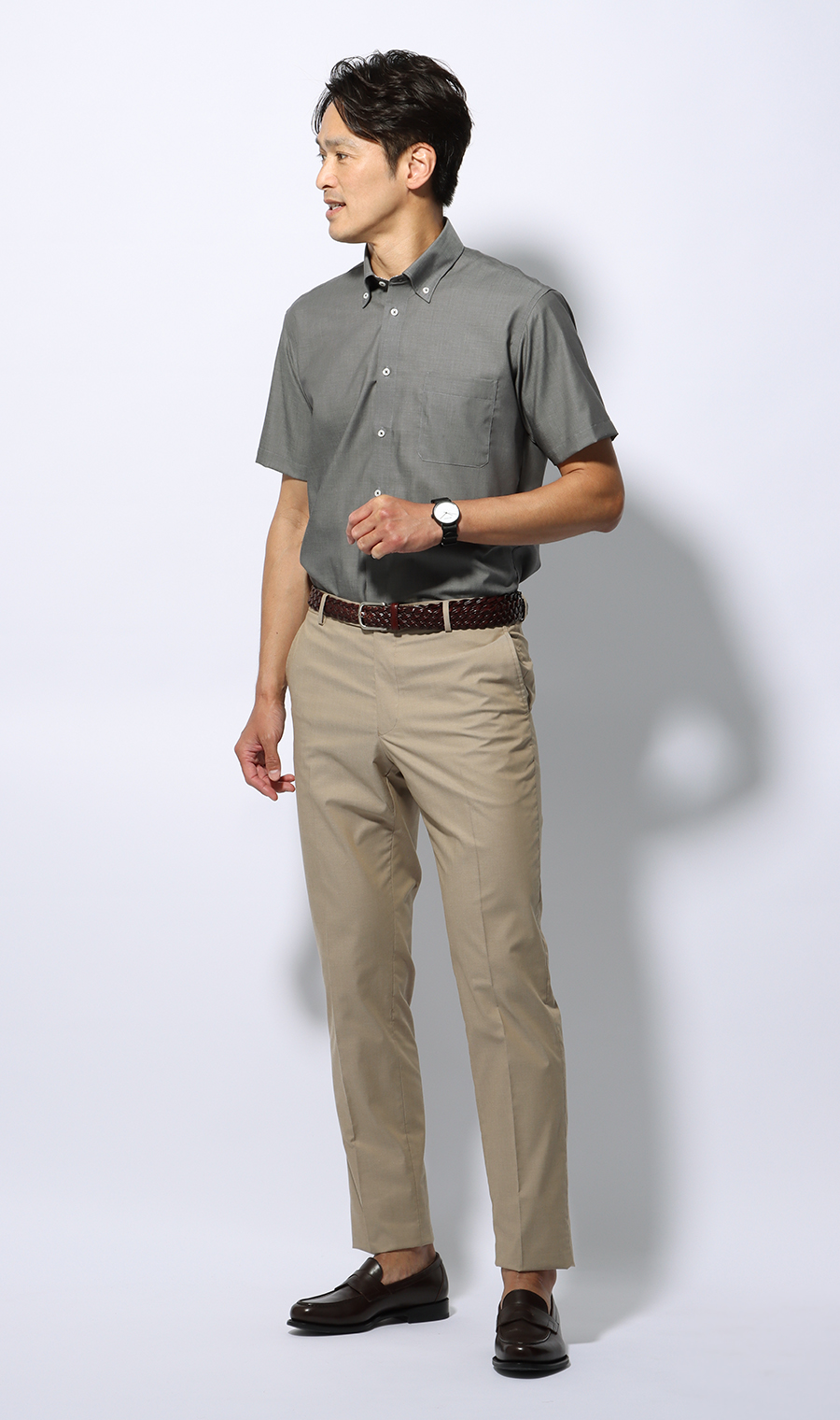 ボタンダウンワイシャツ【半袖】【NON IRONMAX】【COOL TECHNOLOGY】 グレー 首周り:37cm,裄丈:00