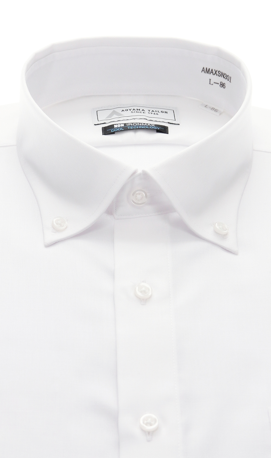ボタンダウンワイシャツ【涼】【NON IRONMAX】 ホワイト 首周り:37cm,裄丈:78cm