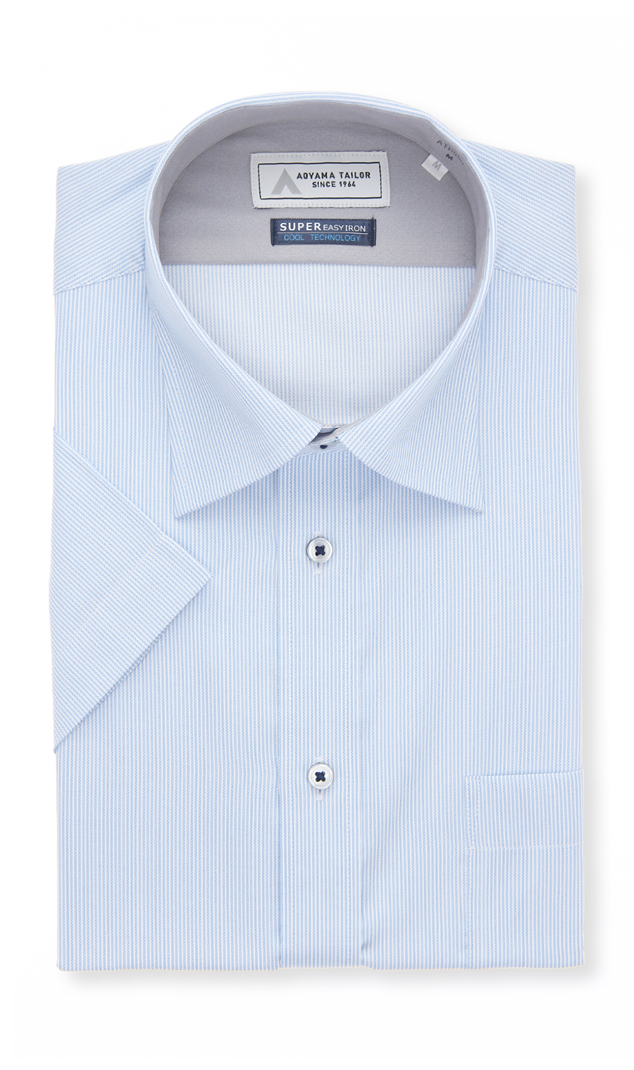 ワイドカラーワイシャツ【半袖】【Technical Cotton】【COOL TECHNOLOGY】 ブルー系 首周り:39cm,裄丈:00