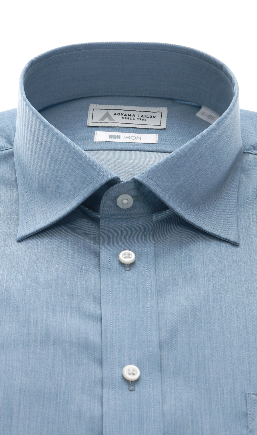 ワイドカラーワイシャツ【NON IRON】【OEKO-TEX】 ブルー 首周り:37cm,裄丈:78cm
