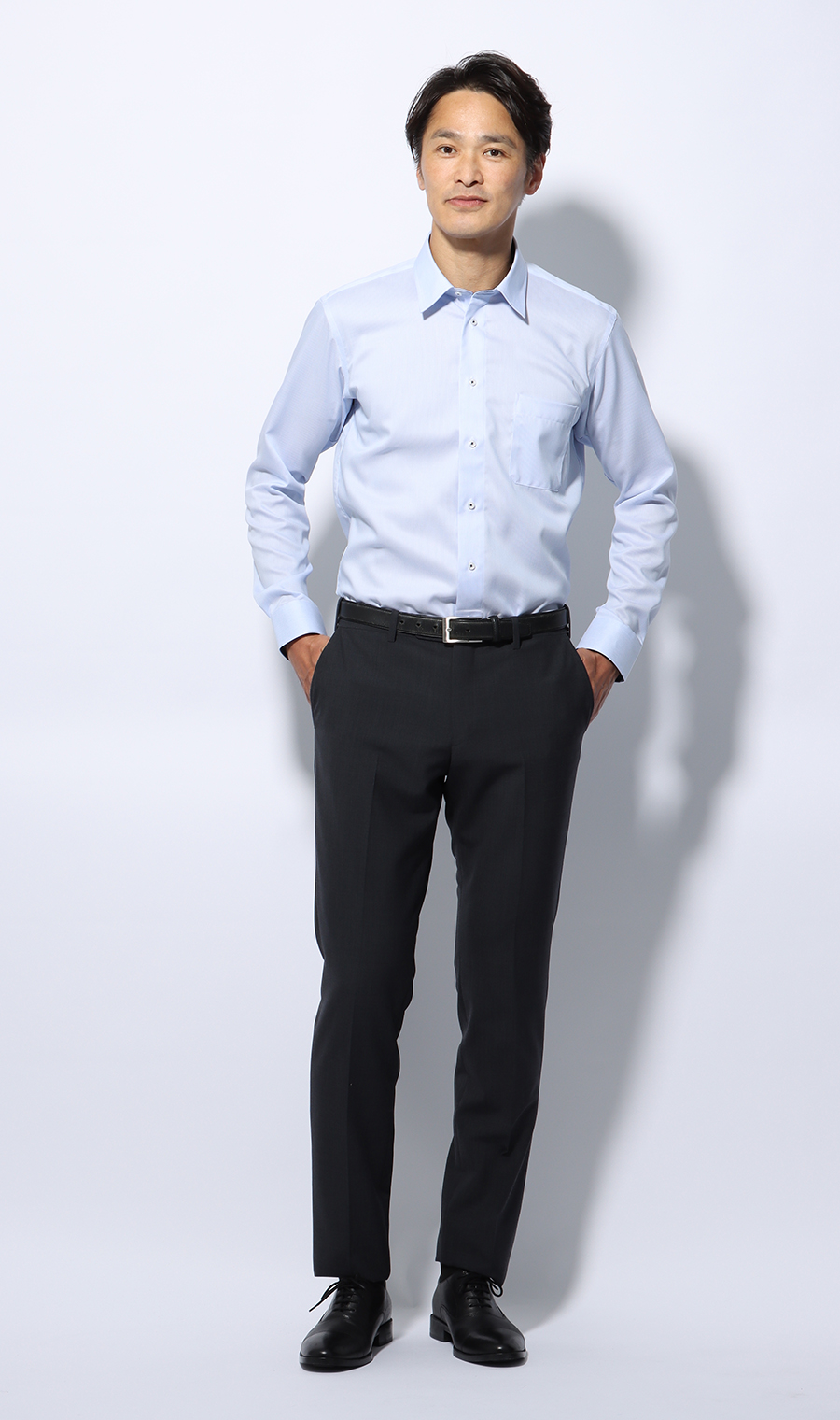 レギュラーカラースタイリッシュワイシャツ【NON IRONMAX】 ブルー 首周り:37cm,裄丈:78cm