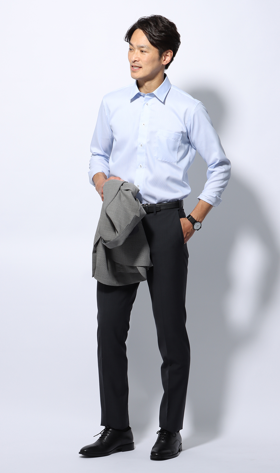 レギュラーカラースタイリッシュワイシャツ【NON IRONMAX】 ブルー 首周り:37cm,裄丈:78cm