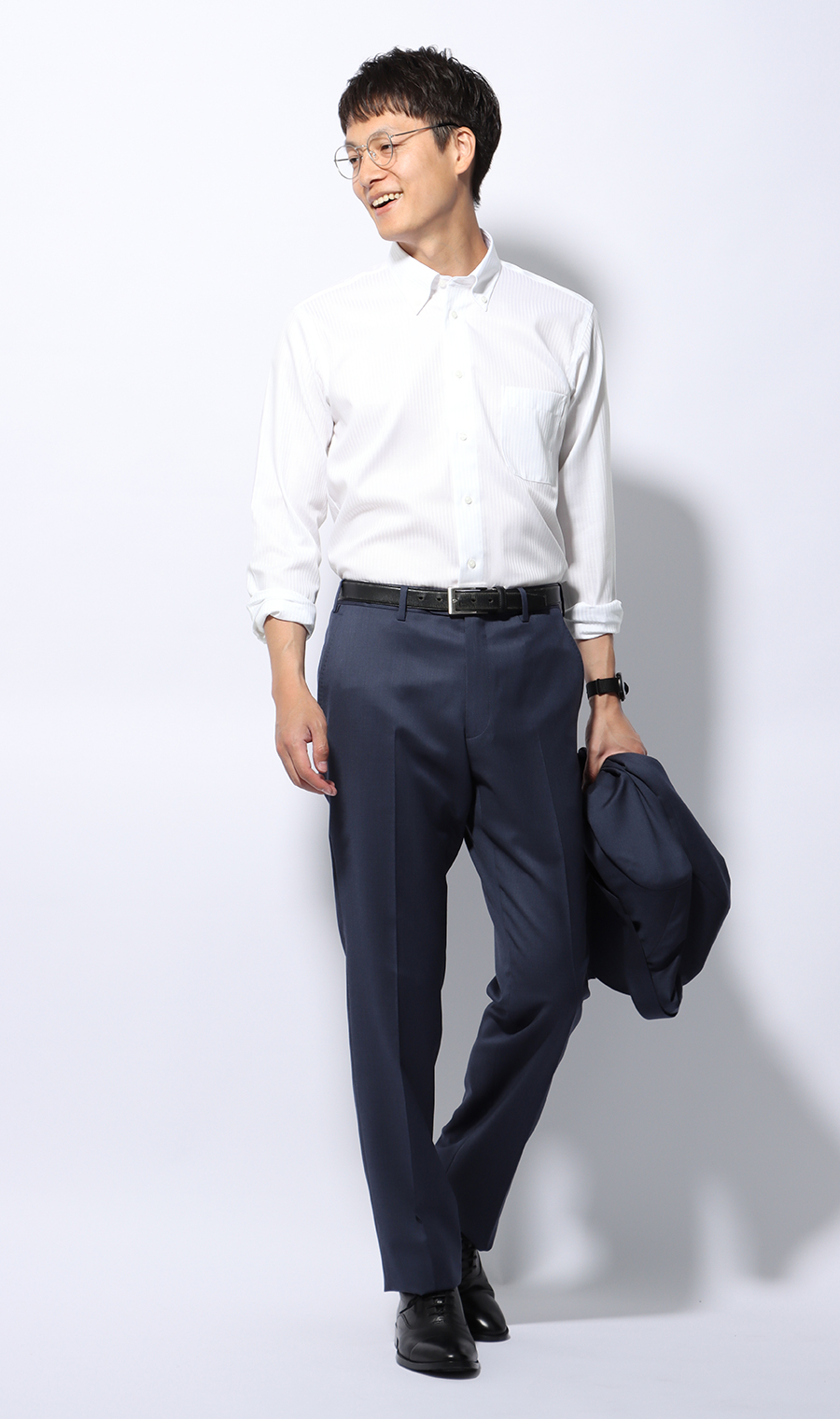 ボタンダウンスタイリッシュワイシャツ【NON IRONMAX】 ホワイト 首周り:37cm,裄丈:78cm