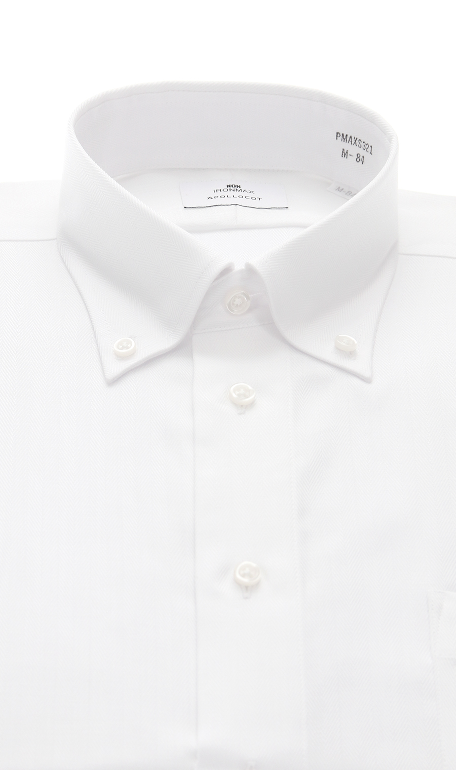 ボタンダウンスタイリッシュワイシャツ【NON IRONMAX】 ホワイト 首周り:37cm,裄丈:82cm