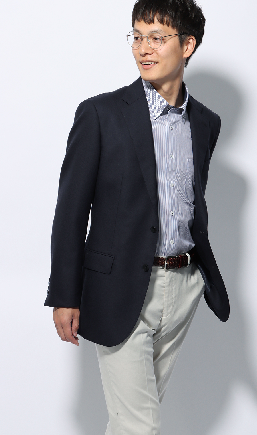 ボタンダウンスタイリッシュワイシャツ《NON IRONMAX》 ネイビー 首周り:39cm,裄丈:80cm