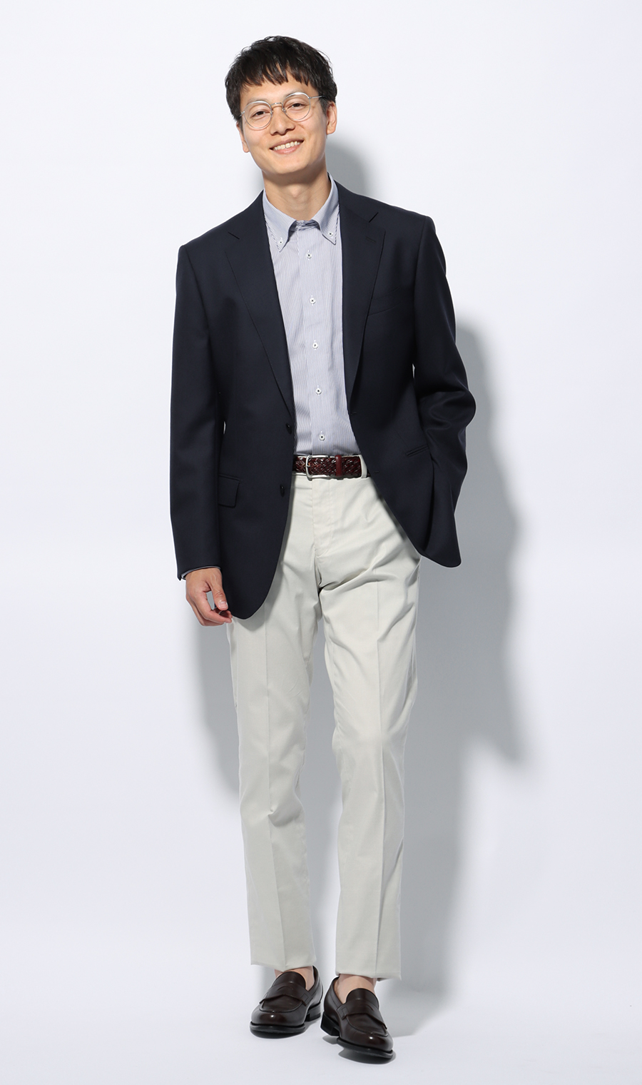 ボタンダウンスタイリッシュワイシャツ《NON IRONMAX》 ネイビー 首周り:39cm,裄丈:80cm