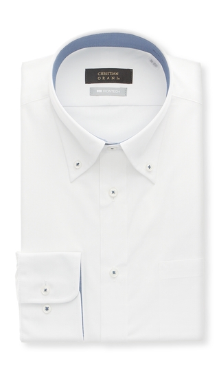 ボタンダウンスタイリッシュワイシャツ《NON IRONTECH》《HAND IRON》《白無地》