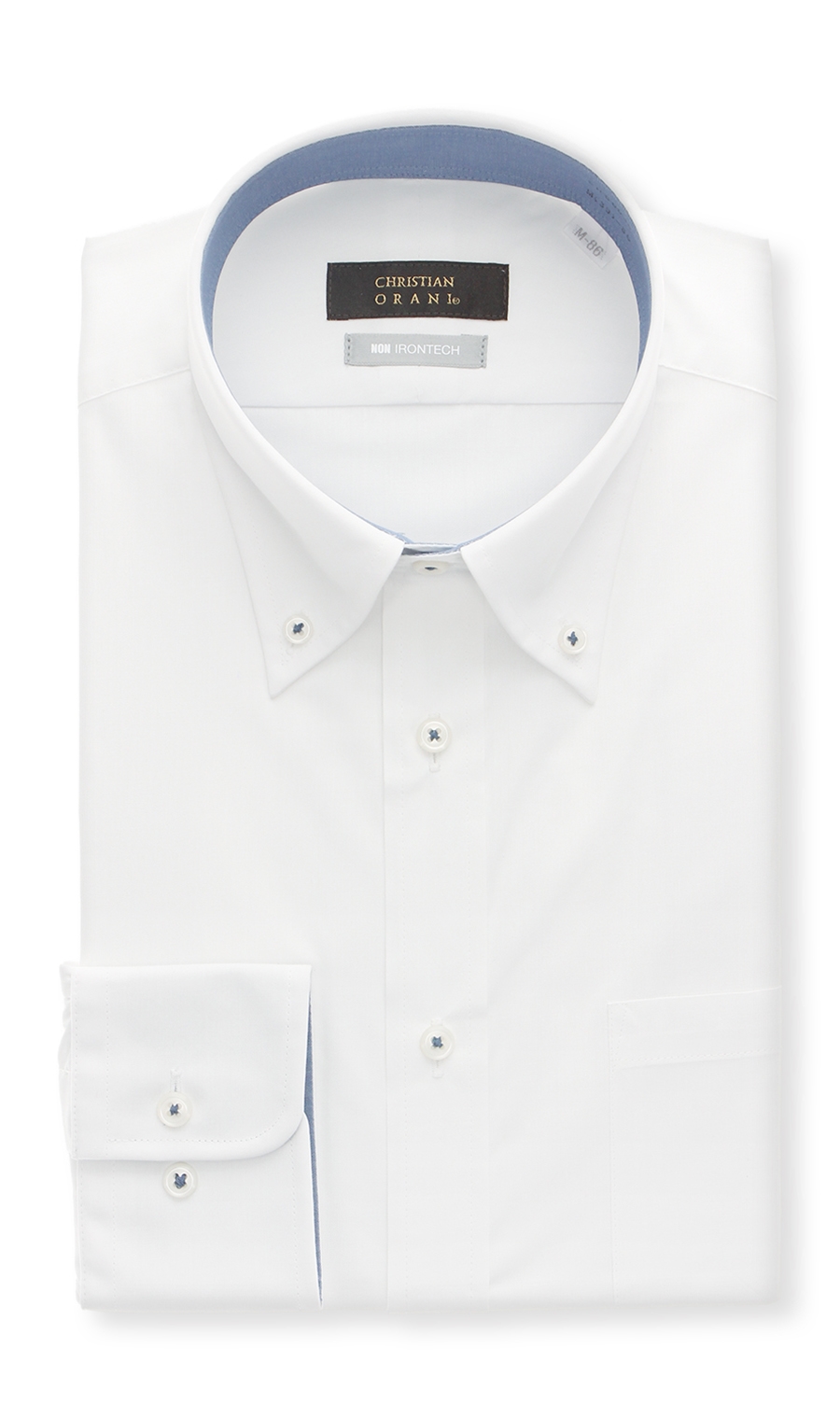 ボタンダウンスタイリッシュワイシャツ《NON IRONTECH》《HAND IRON》《白無地》 ホワイト 首周り:37cm,裄丈:82cm