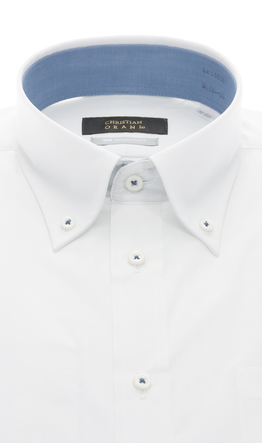 ボタンダウンスタイリッシュワイシャツ《NON IRONTECH》《HAND IRON》《白無地》 ホワイト 首周り:37cm,裄丈:82cm