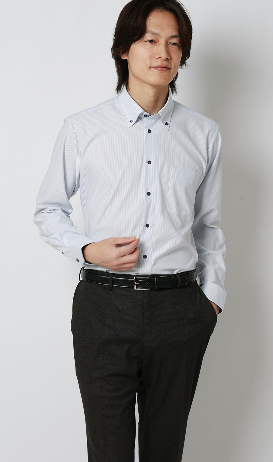 ボタンダウンワイシャツ【NON IRONTECH】【＃すごシャツ】 ブルー 首周り:37cm,裄丈:78cm