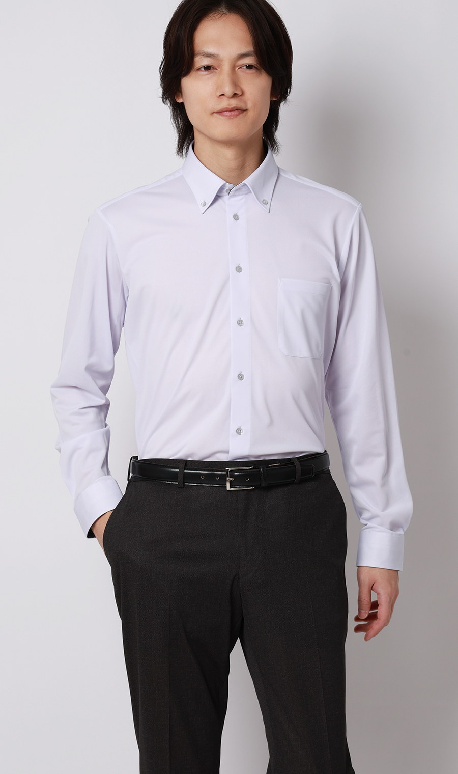 ボタンダウンワイシャツ【NON IRONTECH】【＃すごシャツ】 パープル 首周り:37cm,裄丈:78cm