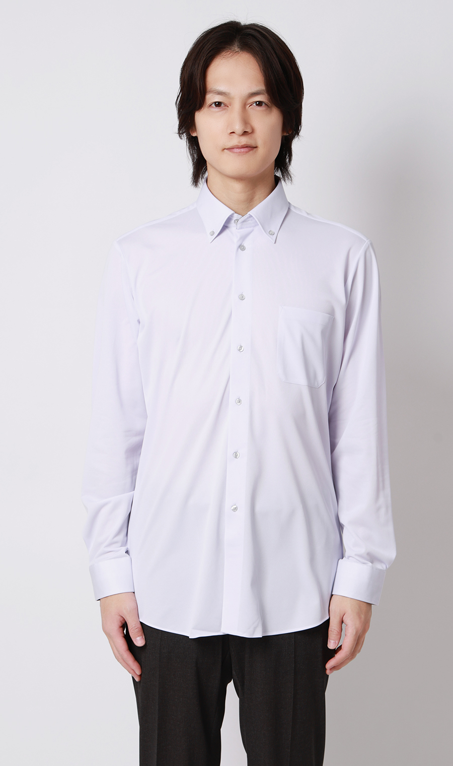 ボタンダウンワイシャツ【NON IRONTECH】【＃すごシャツ】 パープル 首周り:37cm,裄丈:78cm