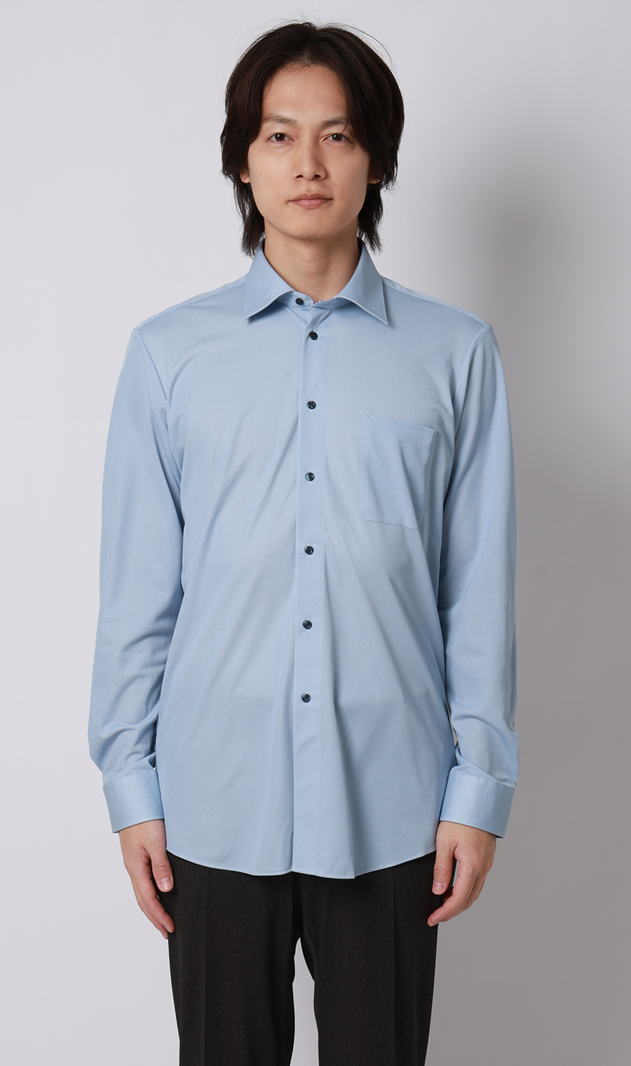 ワイドカラーワイシャツ【NON IRONTECH】【＃すごシャツ】 ブルー 首周り:37cm,裄丈:78cm