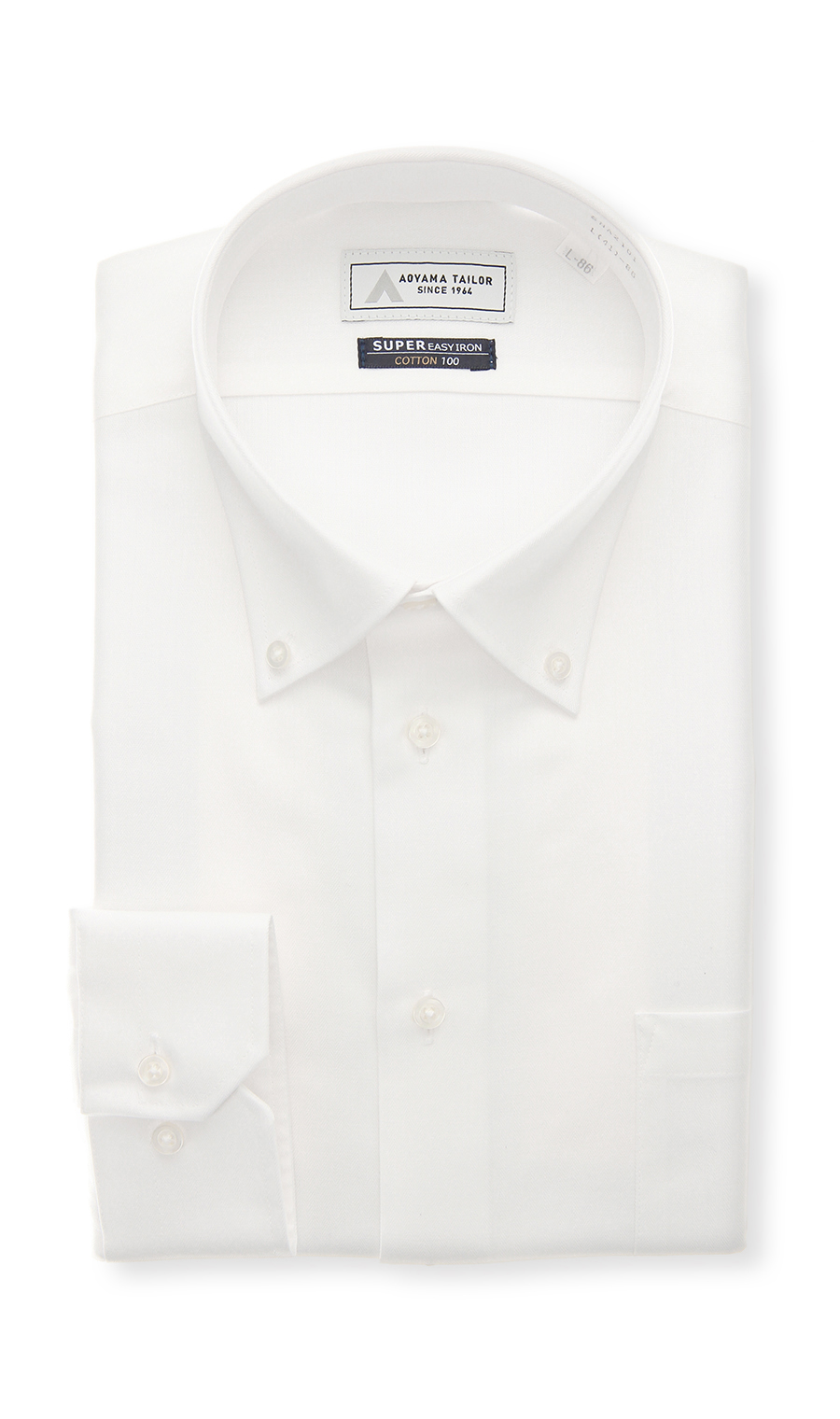 ボタンダウンワイシャツ【COTTON100】 ホワイト 首周り:37cm,裄丈:78cm