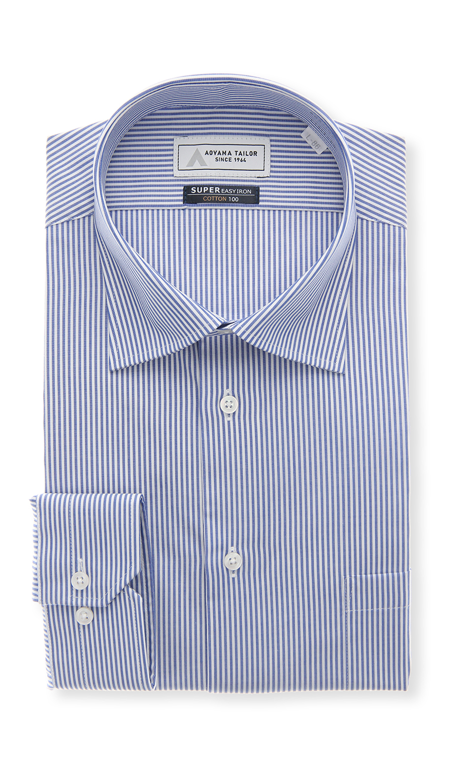 ワイドカラーワイシャツ【COTTON100】 ブルー 首周り:37cm,裄丈:78cm