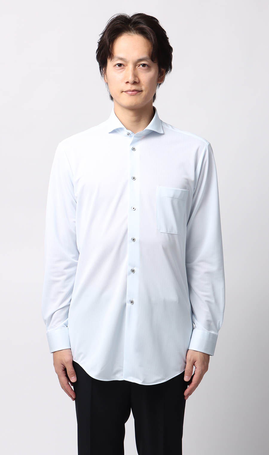 ワイドカラーワイシャツ【NON IRONTECH】【＃すごシャツ】 ブルー 首周り:37cm,裄丈:78cm