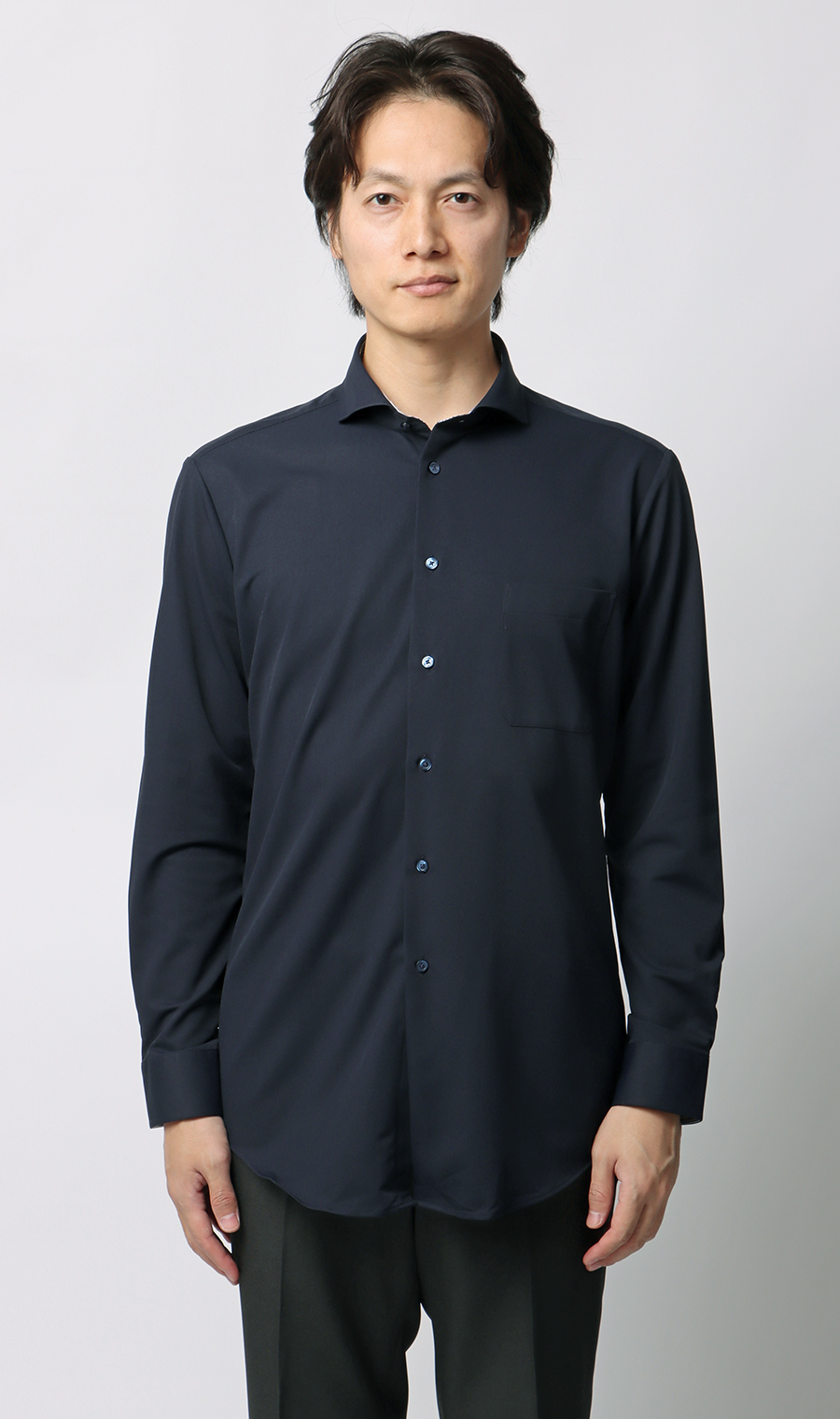 ワイドカラーワイシャツ【NON IRONTECH】【#すごシャツ】 ネイビー 首周り:39cm,裄丈:82cm