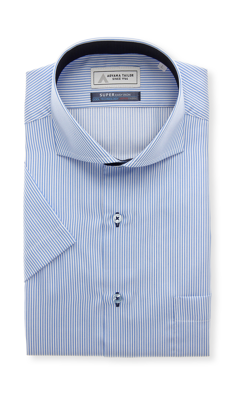 ワイドカラーワイシャツ【キング】【半袖】【涼】 ブルー 首周り:45cm,裄丈:00