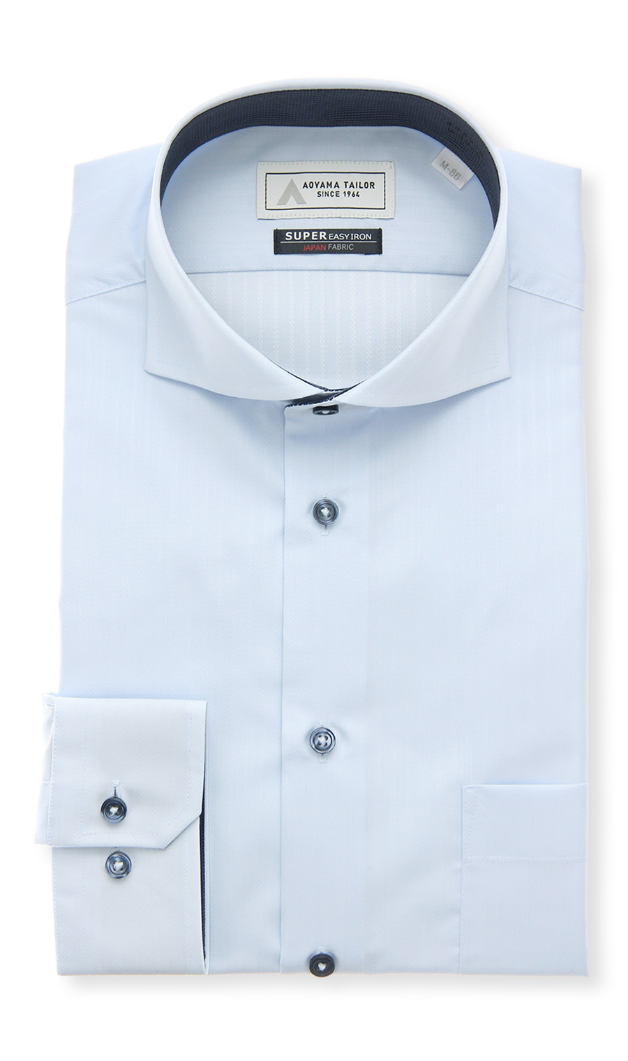 ワイドカラーワイシャツ【播州織】 ブルー 首周り:37cm,裄丈:78cm