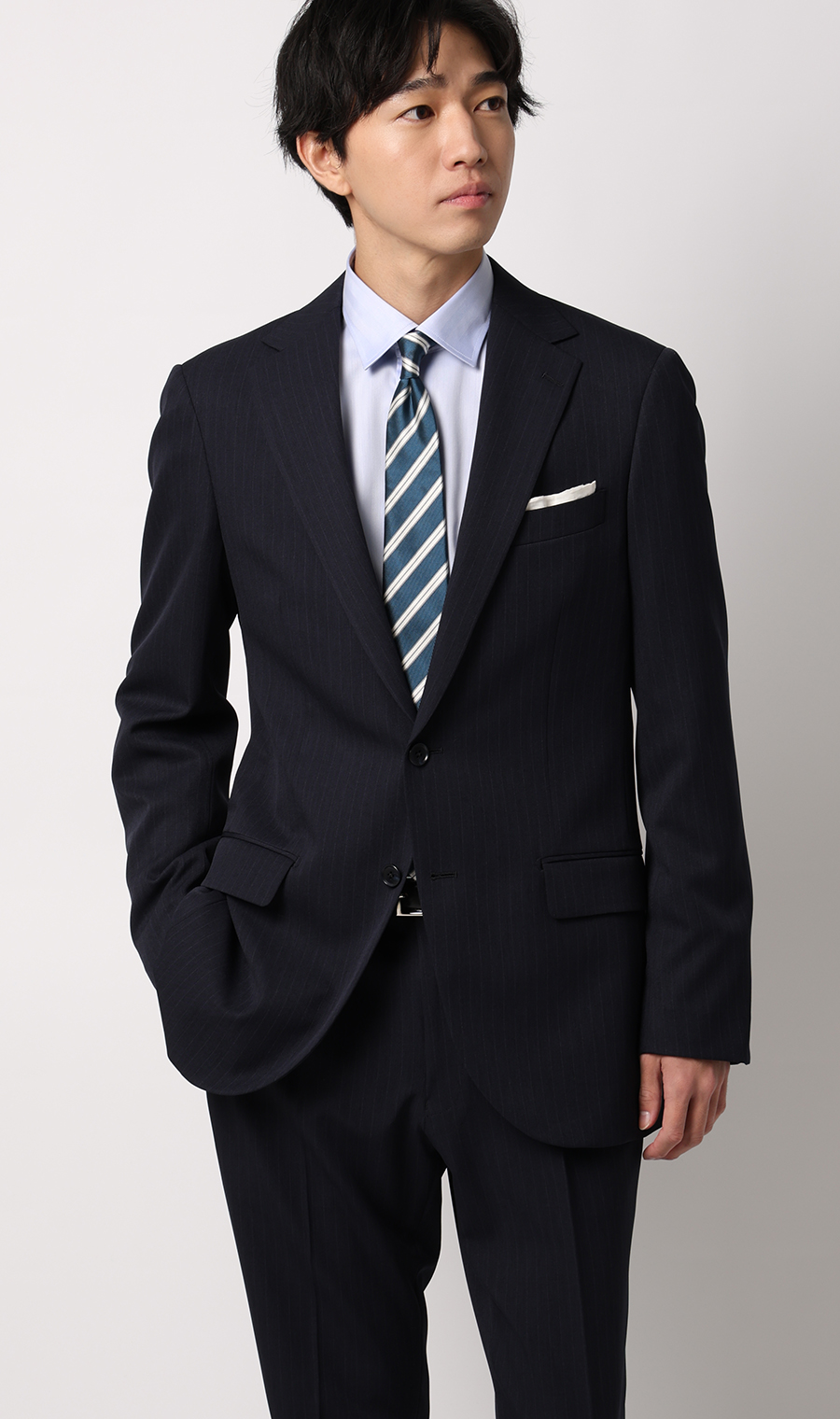 ワイドカラースタイリッシュワイシャツ ブルー 首周り:37cm,裄丈:82cm