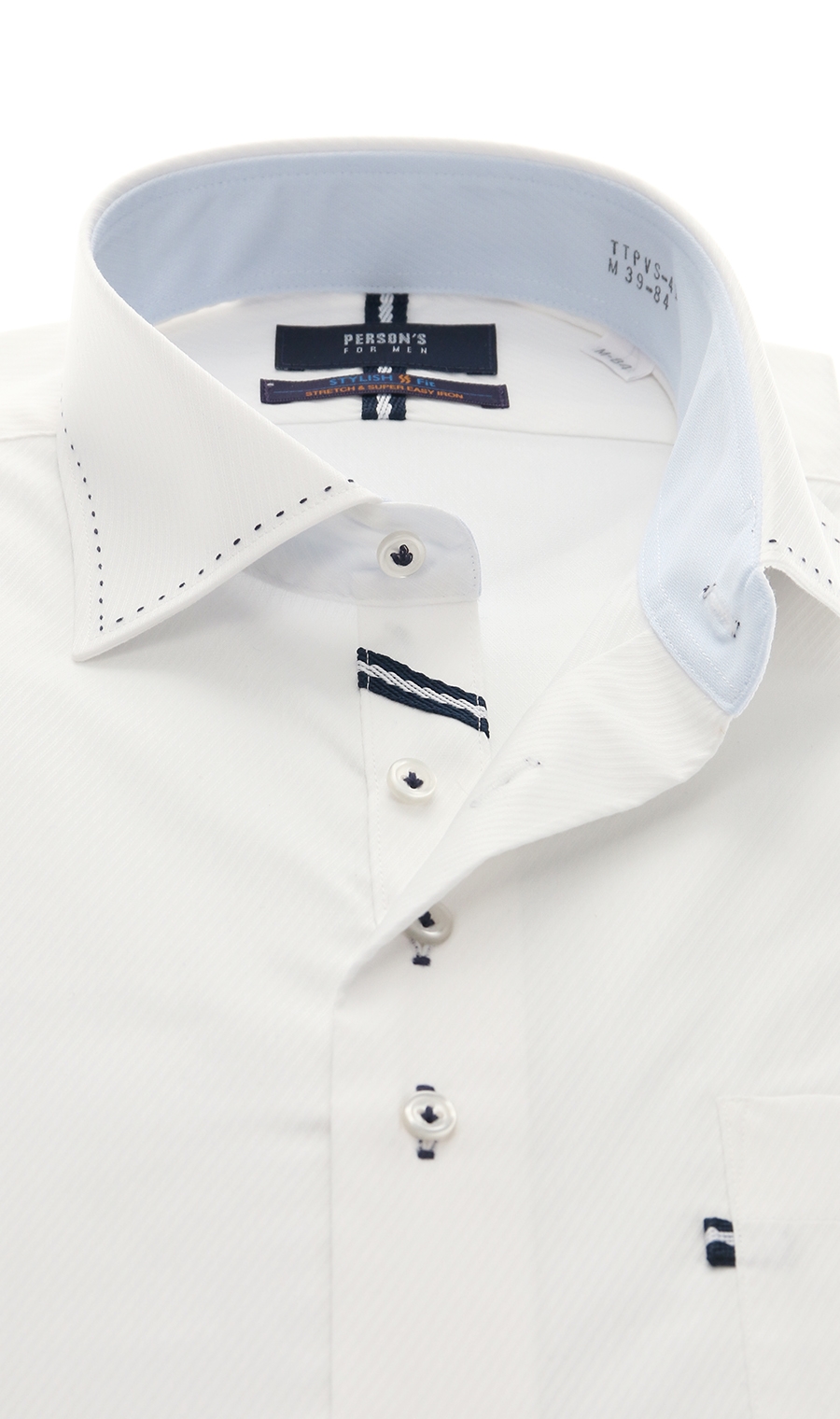 ワイドカラースタイリッシュワイシャツ《TioTio PREMIUM》 ホワイト 首周り:37cm,裄丈:82cm