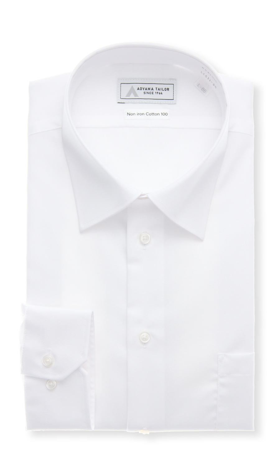 レギュラーカラーワイシャツ【NON IRON COTTON 100】【白無地】 ホワイト 首周り:37cm,裄丈:78cm