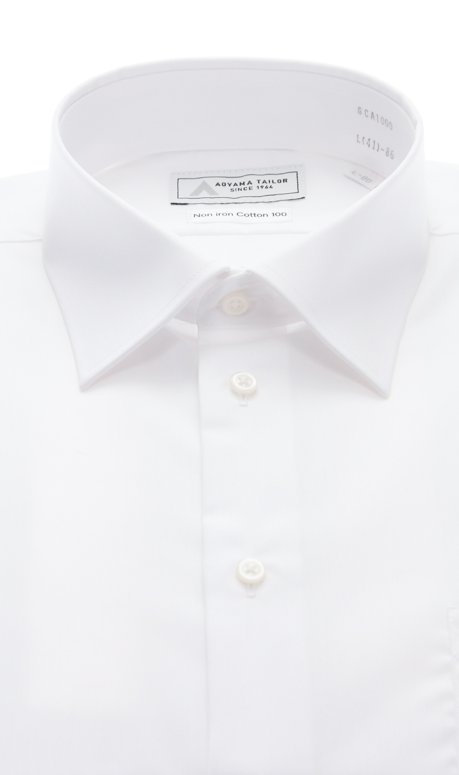 レギュラーカラーワイシャツ【NON IRON COTTON 100】【白無地】 ホワイト 首周り:37cm,裄丈:78cm