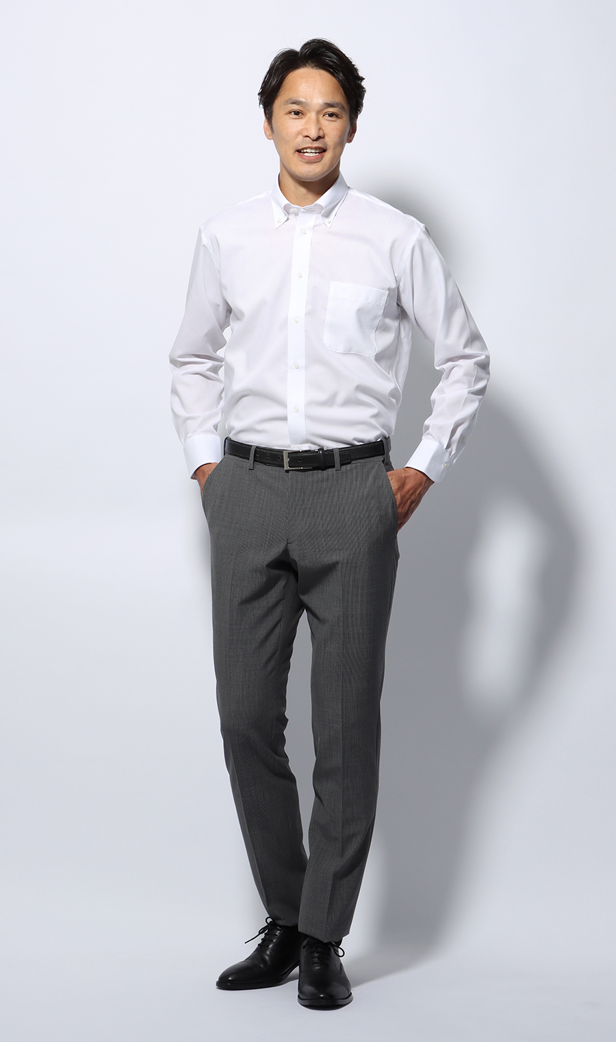 ボタンダウンスタンダードワイシャツ【NON IRONMAX】【白無地】 ホワイト 首周り:37cm,裄丈:78cm