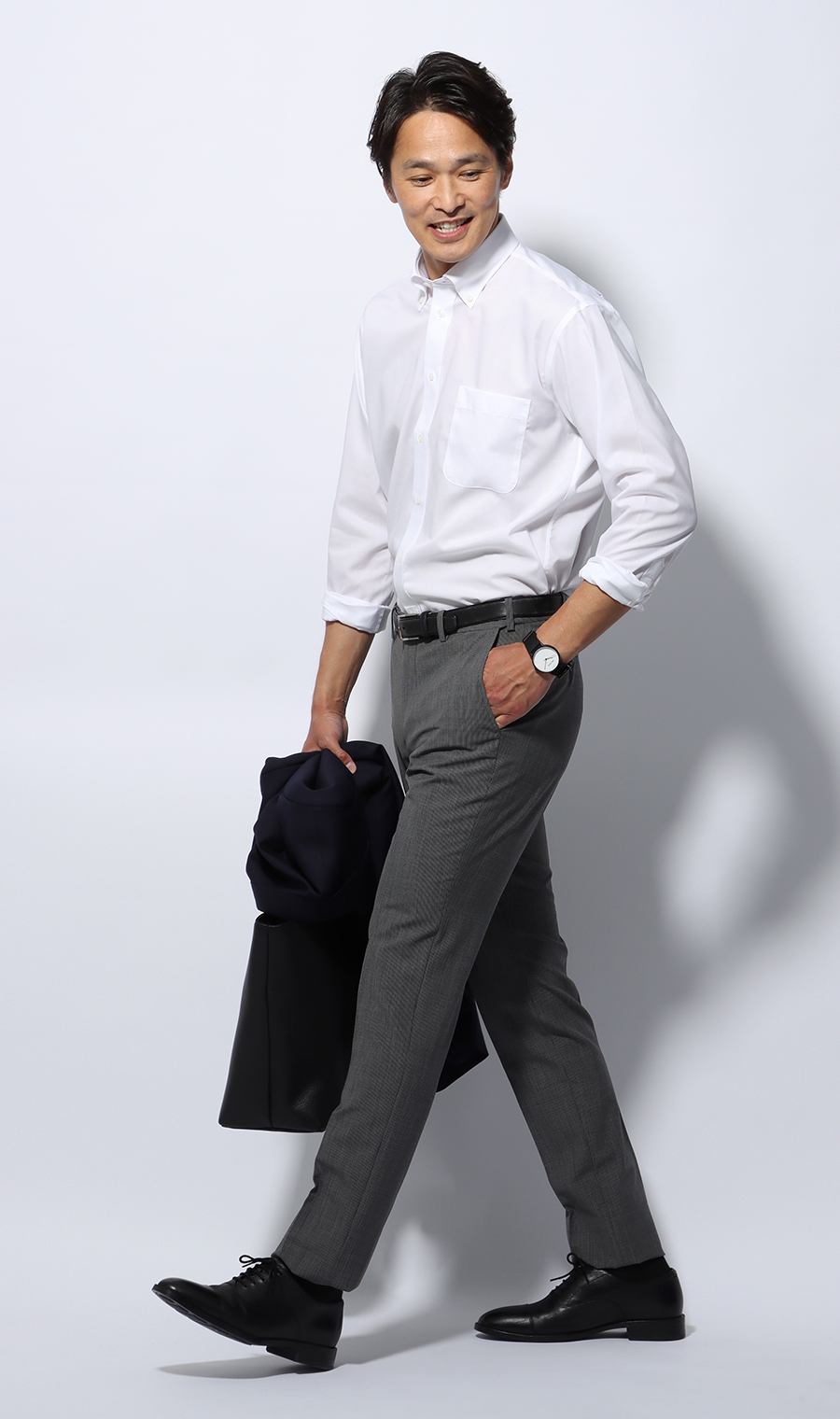 ボタンダウンスタンダードワイシャツ【NON IRONMAX】【白無地】 ホワイト 首周り:37cm,裄丈:78cm