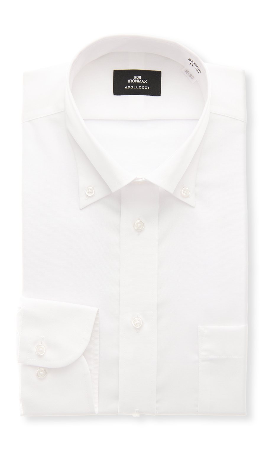 ボタンダウンスタンダードワイシャツ【NON IRONMAX】【白無地】 ホワイト 首周り:37cm,裄丈:78cm