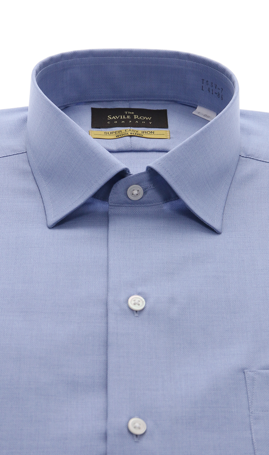 ワイドカラーワイシャツ【WOOL BLEND】 ブルー 首周り:37cm,裄丈:82cm