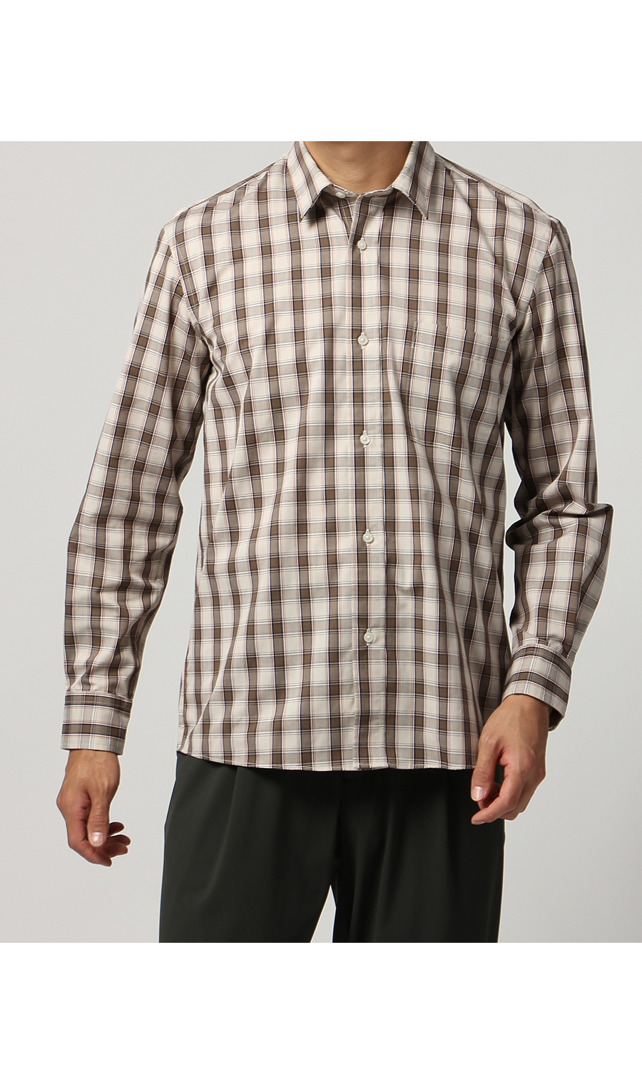 【訳アリ商品】レギュラーカラーワイシャツ【SUPER EASYIRON】 ブラウン 首周り:39cm,裄丈:82cm