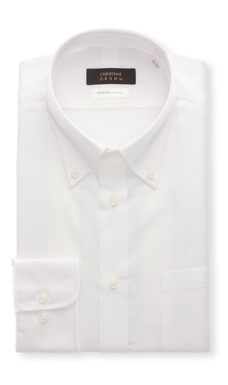 【訳アリ商品】ボタンダウンスタイリッシュワイシャツ【白無地】【HAND IRON】 ホワイト 首周り:39cm,裄丈:86cm