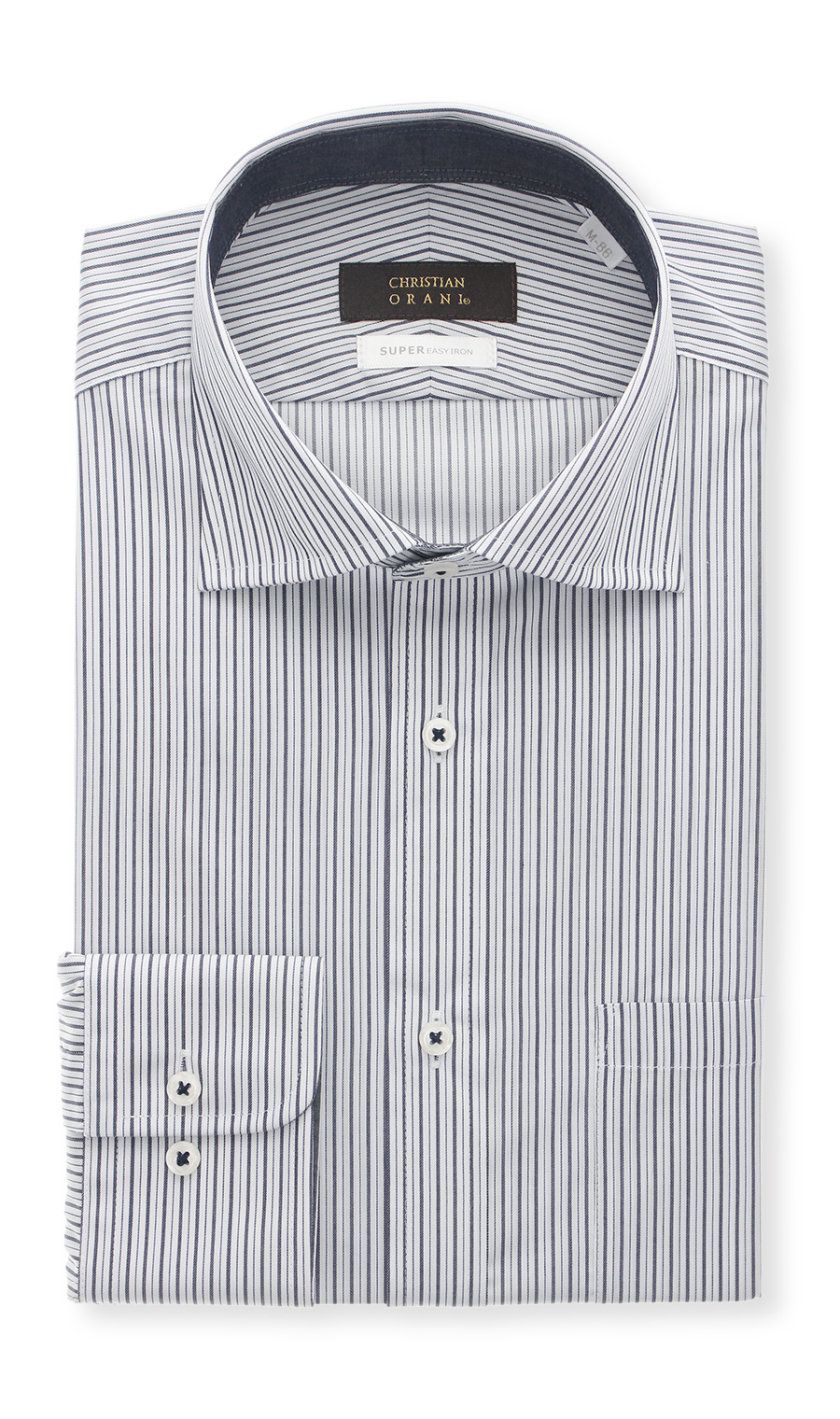 【訳アリ商品】ワイドカラースタイリッシュワイシャツ【HAND IRON】 ネイビー 首周り:39cm,裄丈:82cm