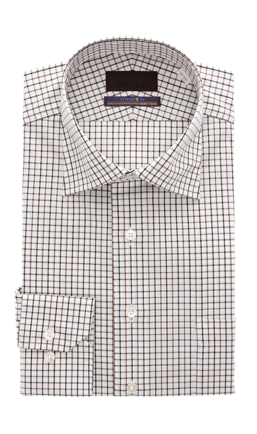 【訳アリ商品】ワイドカラースタイリッシュワイシャツ【SUPER EASYIRON】 ブラウン 首周り:39cm,裄丈:86cm