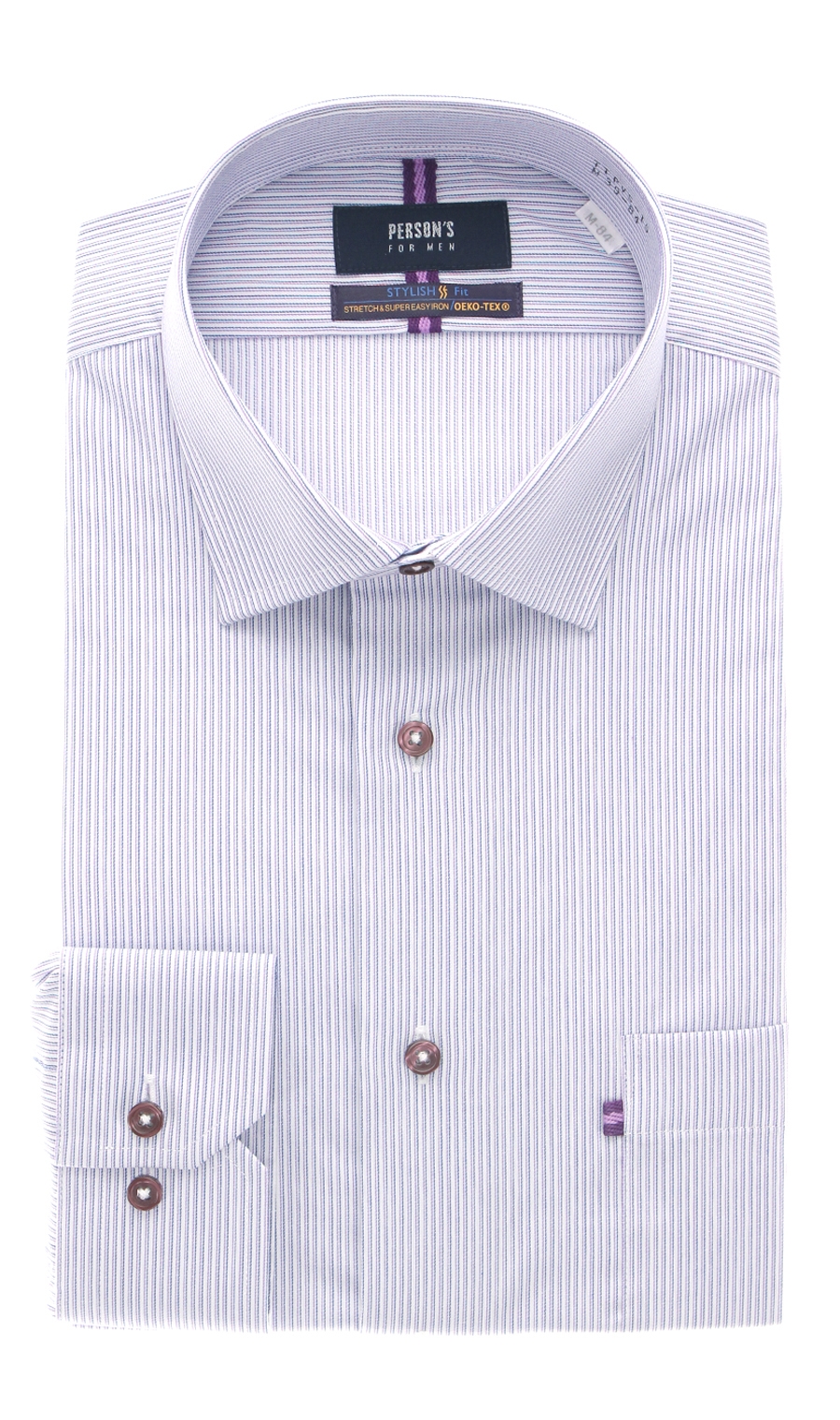 【訳アリ商品】ワイドカラースタイリッシュワイシャツ【JAPAN FABRIC】 パープル 首周り:39cm,裄丈:84cm