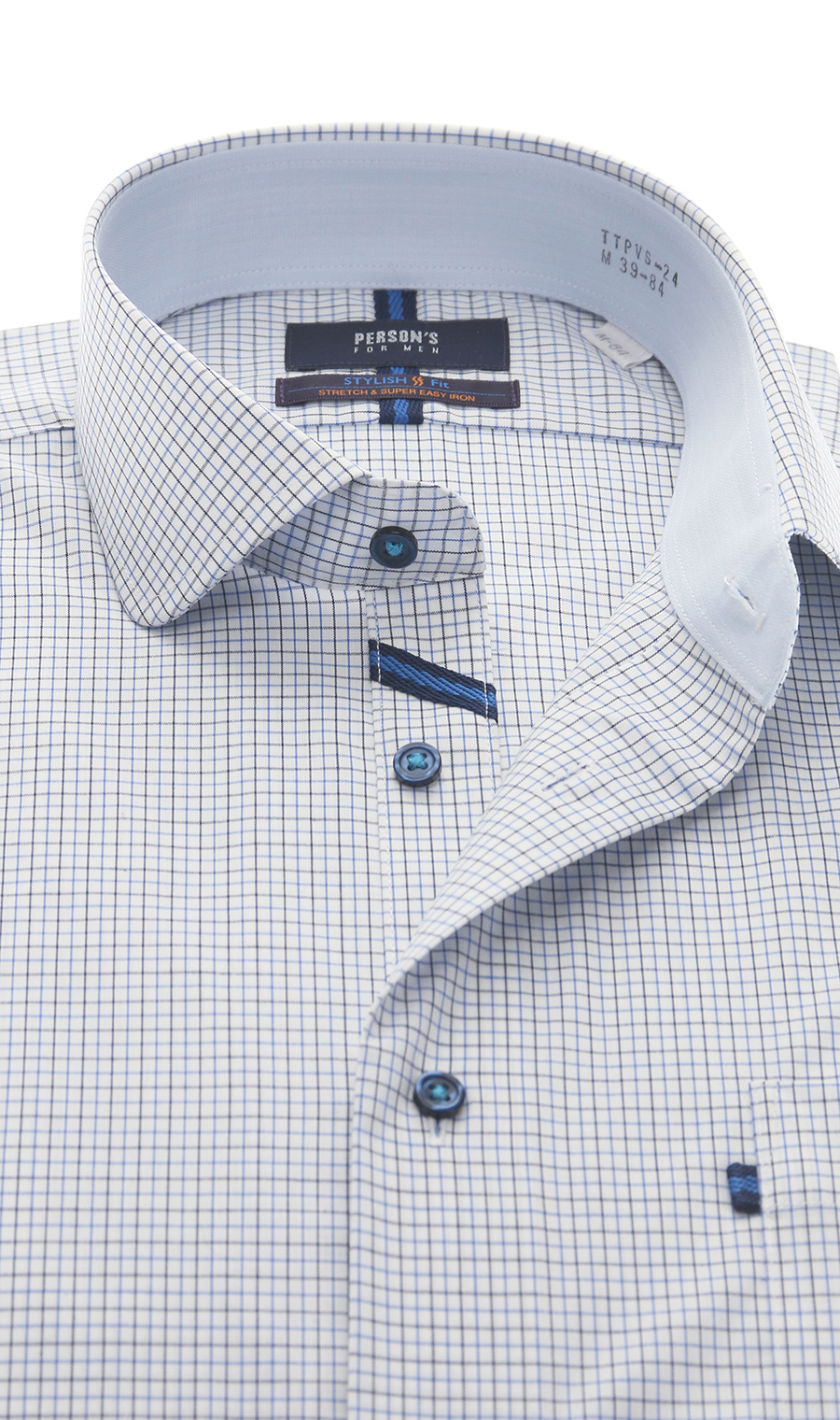 【訳アリ商品】ワイドカラースタイリッシュワイシャツ【TioTio PREMIUM】 ブルー 首周り:37cm,裄丈:82cm