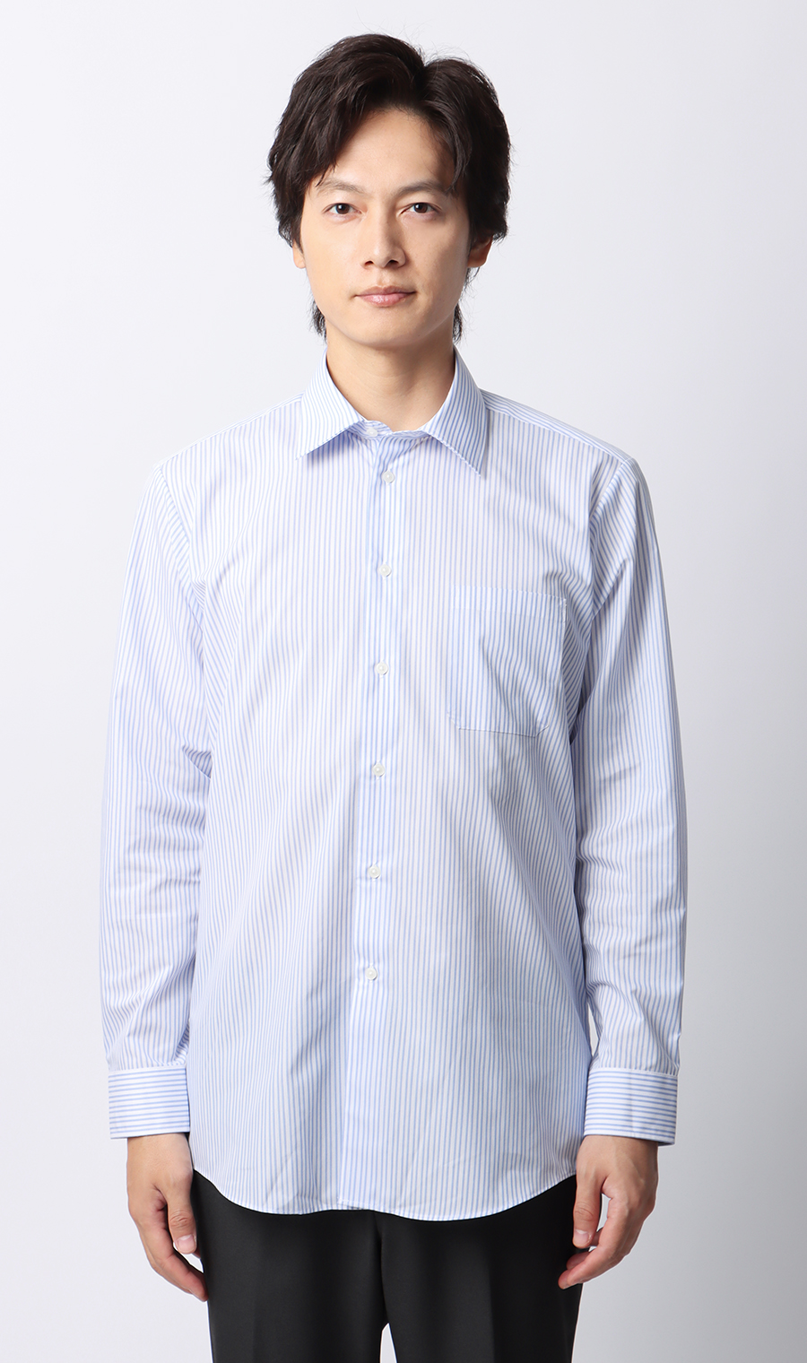 【みんなのシャツ】レギュラーカラーワイシャツ ブルー 首周り:37cm,裄丈:78cm