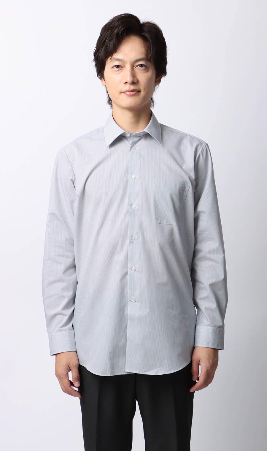 【みんなのシャツ】レギュラーカラーワイシャツ グレー 首周り:37cm,裄丈:82cm