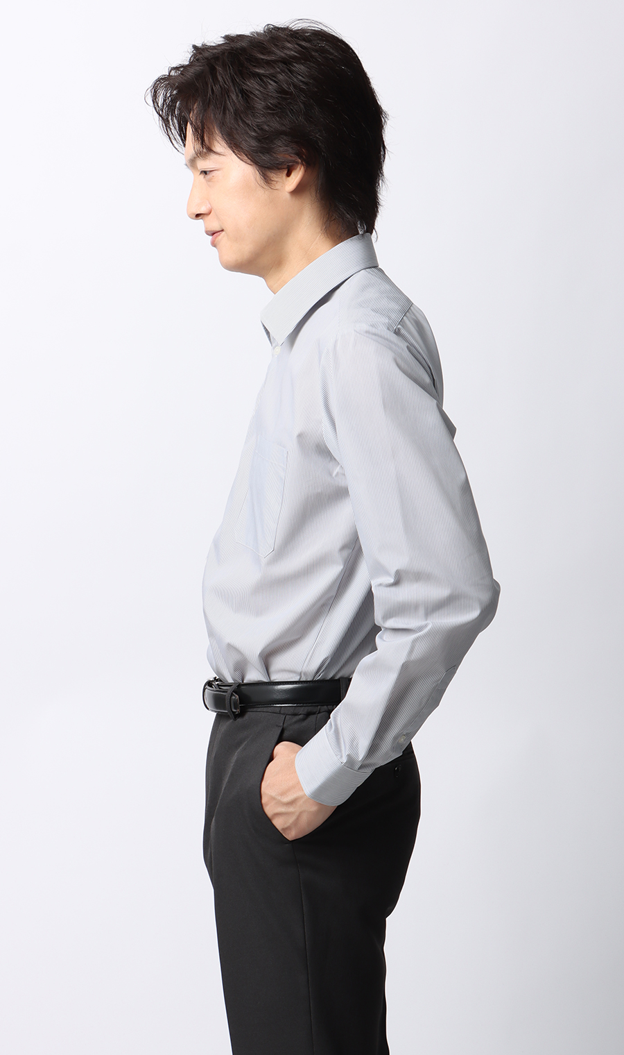 【みんなのシャツ】レギュラーカラーワイシャツ グレー 首周り:37cm,裄丈:82cm