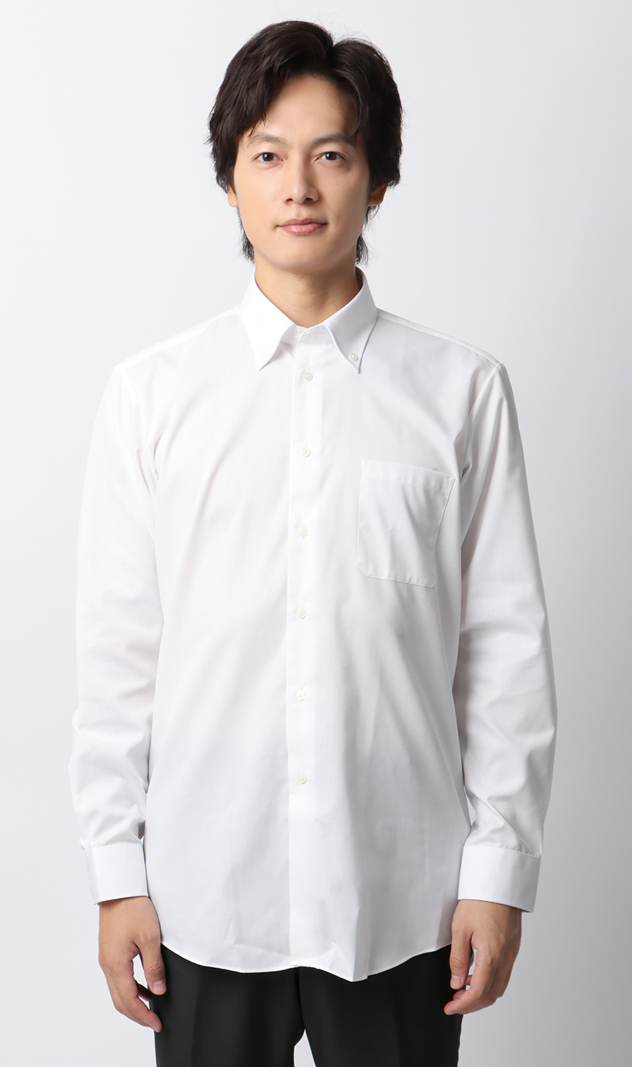 【みんなのシャツ】ボタンダウンワイシャツ ホワイト 首周り:37cm,裄丈:82cm