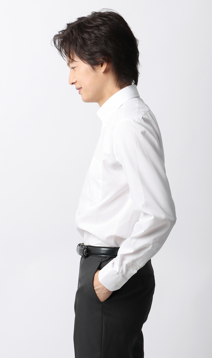 【みんなのシャツ】ボタンダウンワイシャツ ホワイト 首周り:37cm,裄丈:82cm