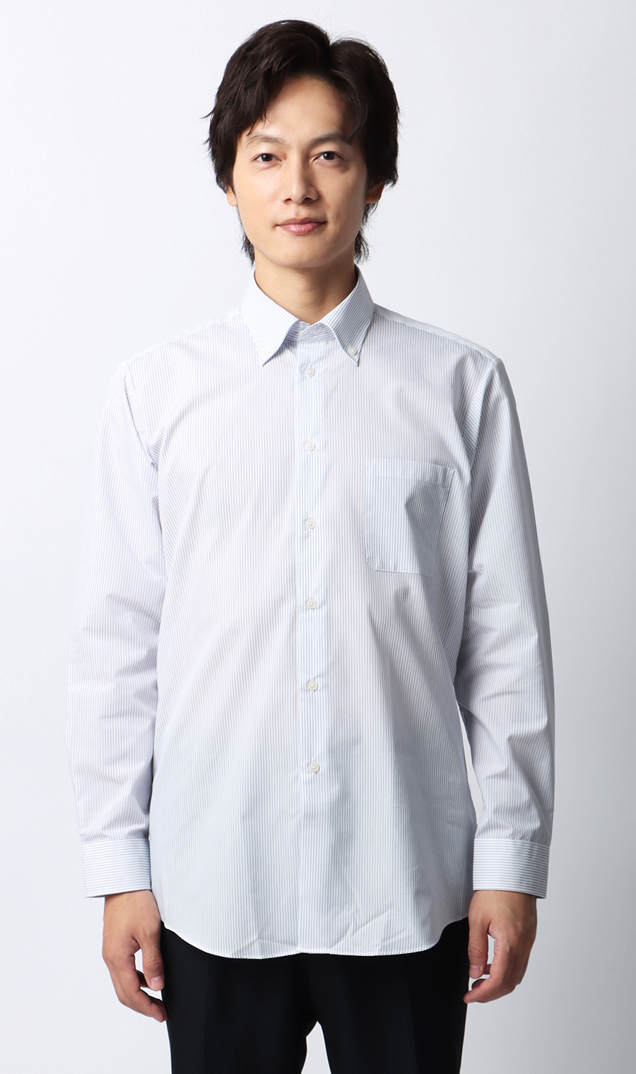 【みんなのシャツ】ボタンダウンワイシャツ ブルー 首周り:39cm,裄丈:80cm