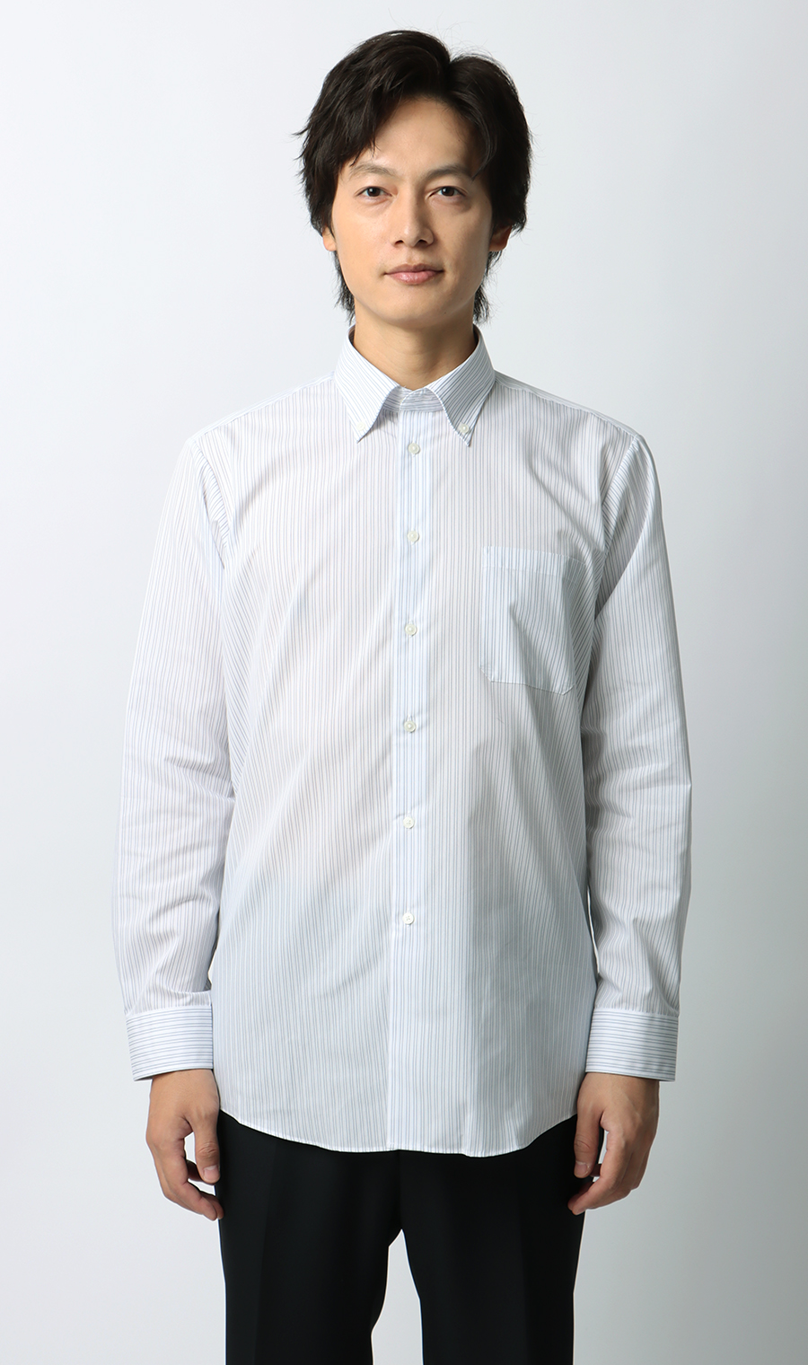 【みんなのシャツ】ボタンダウンワイシャツ グレー 首周り:39cm,裄丈:86cm