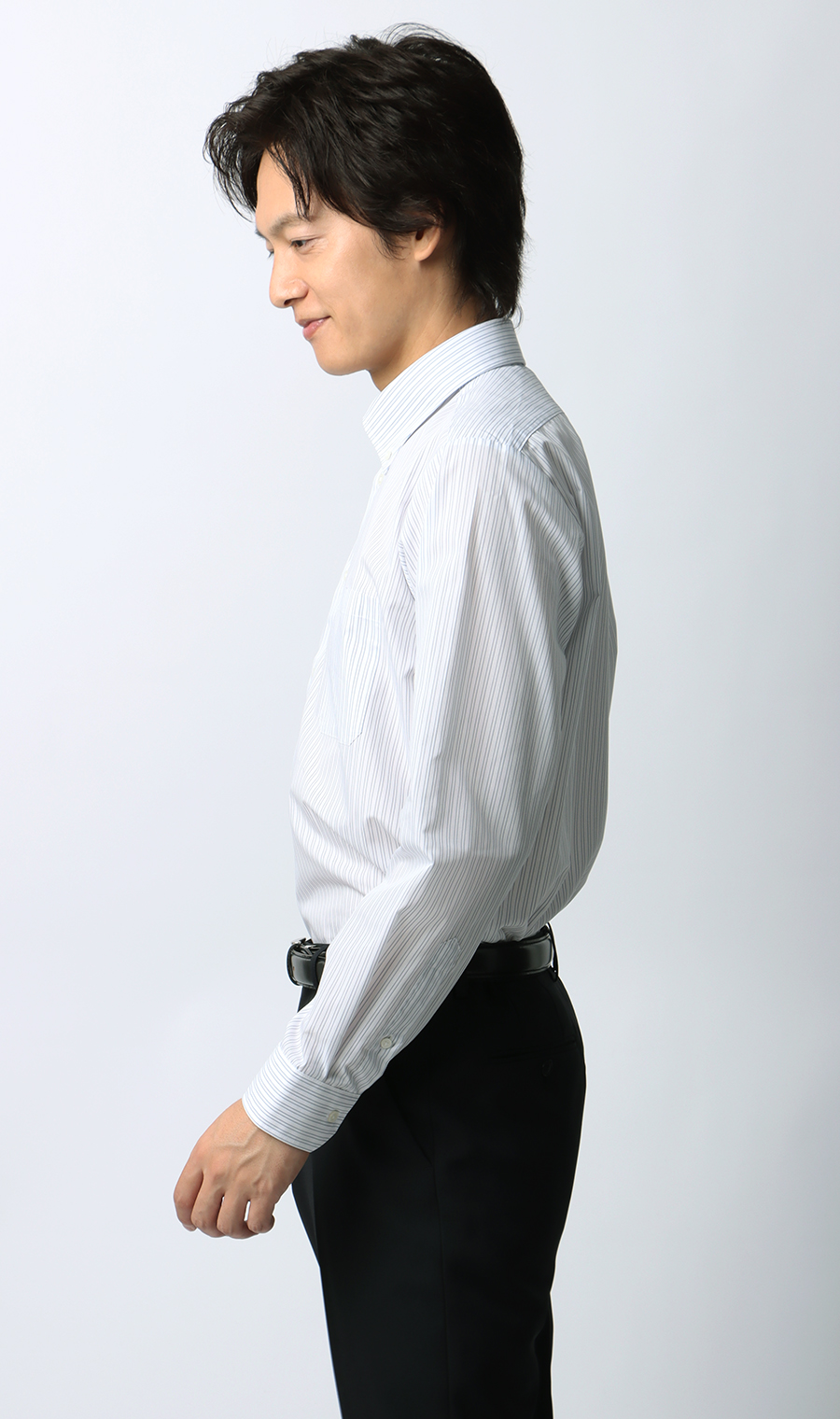 【みんなのシャツ】ボタンダウンワイシャツ グレー 首周り:39cm,裄丈:86cm