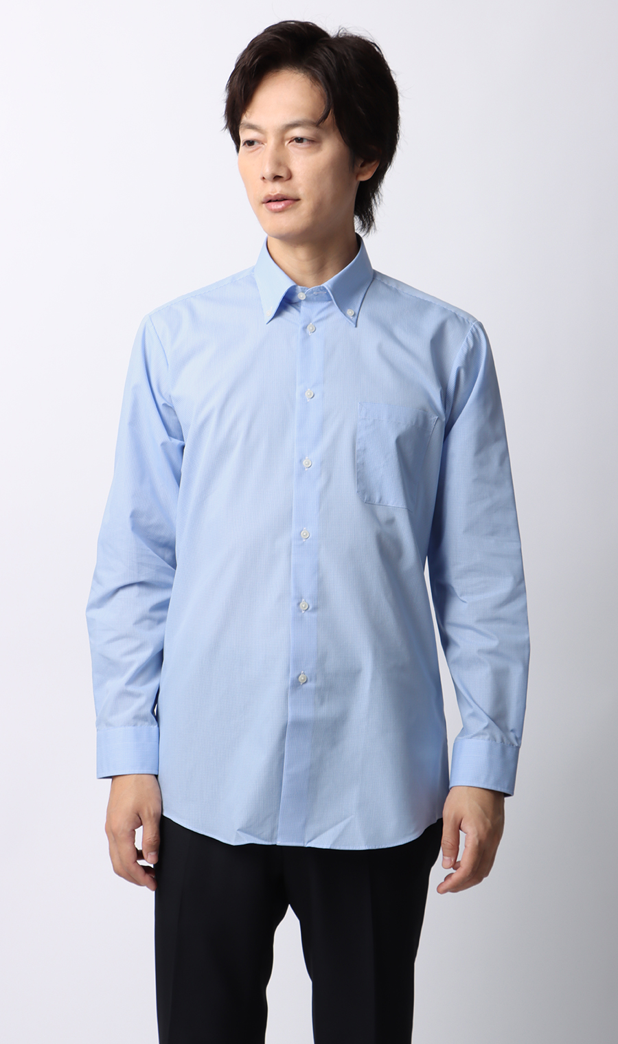 【みんなのシャツ】ボタンダウンワイシャツ ブルー 首周り:39cm,裄丈:80cm