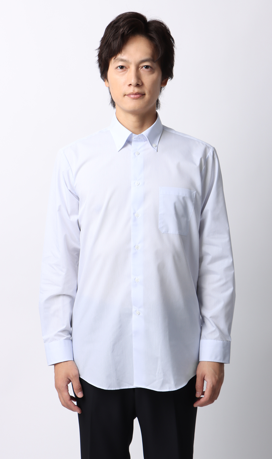 【みんなのシャツ】ボタンダウンワイシャツ ブルー 首周り:39cm,裄丈:86cm