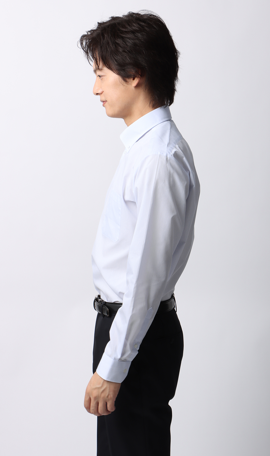 【みんなのシャツ】ボタンダウンワイシャツ ブルー 首周り:39cm,裄丈:86cm