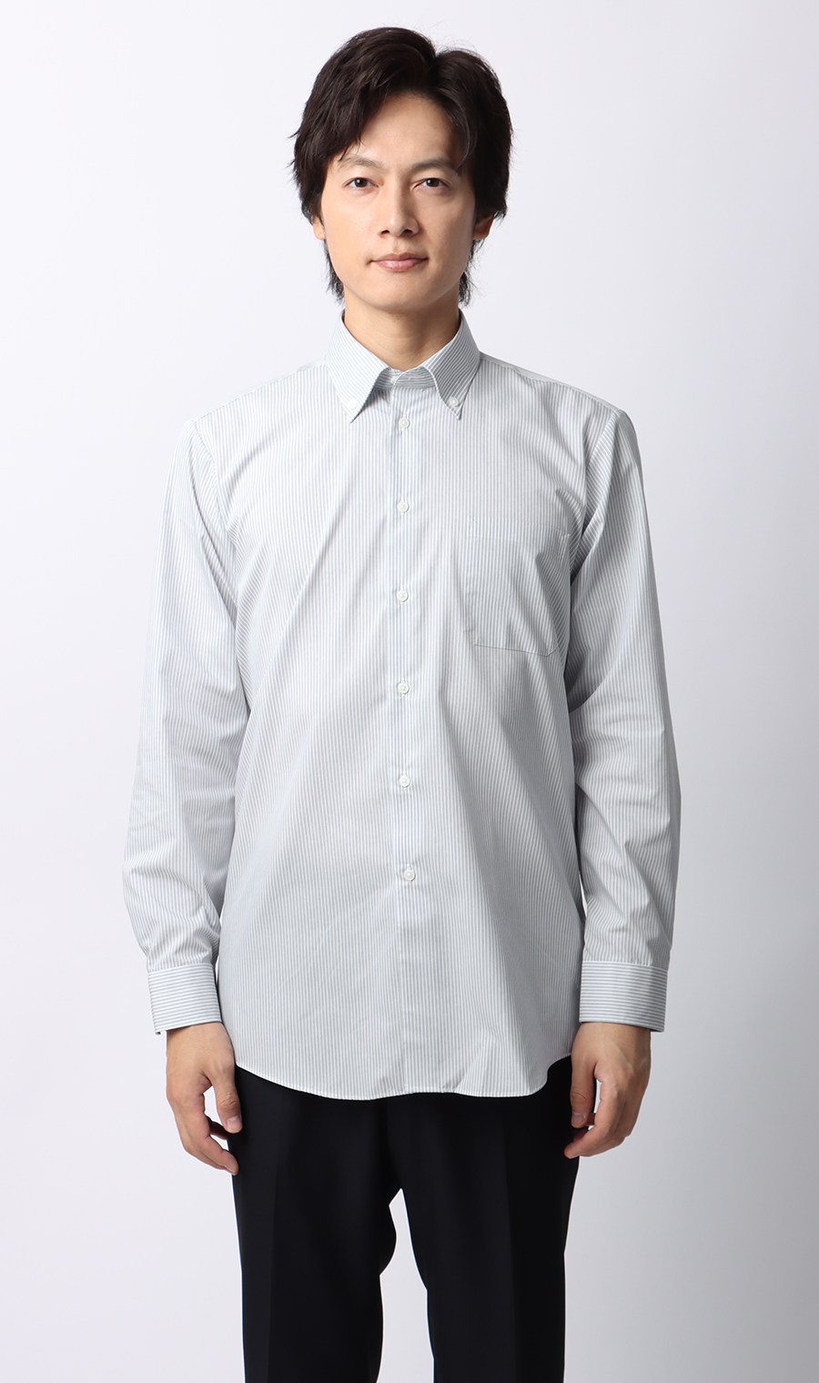 ■【みんなのシャツ】ボタンダウンワイシャツ グレー 首周り:41cm,裄丈:82cm