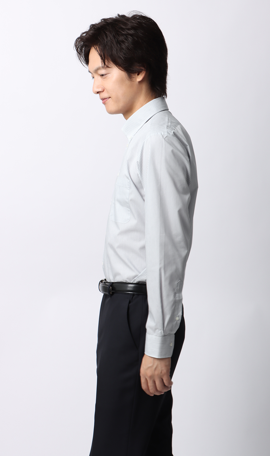 ■【みんなのシャツ】ボタンダウンワイシャツ グレー 首周り:41cm,裄丈:82cm